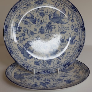 Antique Pair Burleigh Burgess & Leigh Burleigh 8&quot; Plates &quot;Asiatic Peacocks&quot; Pattern c1900- 1919