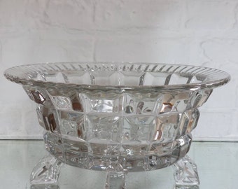 Vintage Chrystal Effect Heavy Cut Glass X Large Footed Bowl! Beautiful!