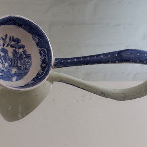 Rare Antique &quot;Willow&quot; Pattern Small Ceramic Sauce- Soup Ladle c1800s