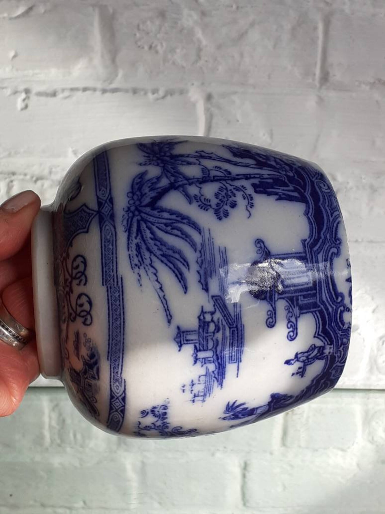 Blue White Transfer Print Pottery Antique Chinoiserie Jar Etsy