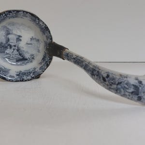 Rare Antique Staffordshire Blue Classical Fountain Georgian LARGE Porcelain Soup Ladle c1830s