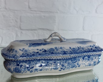 Fabulous Antique Victorian Blue & White Floral Pattern Toothbrush- Toiletry Dish c1800s