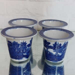 Rare Doulton Burslem Willow Pattern Preserve Jars X 4 c1910