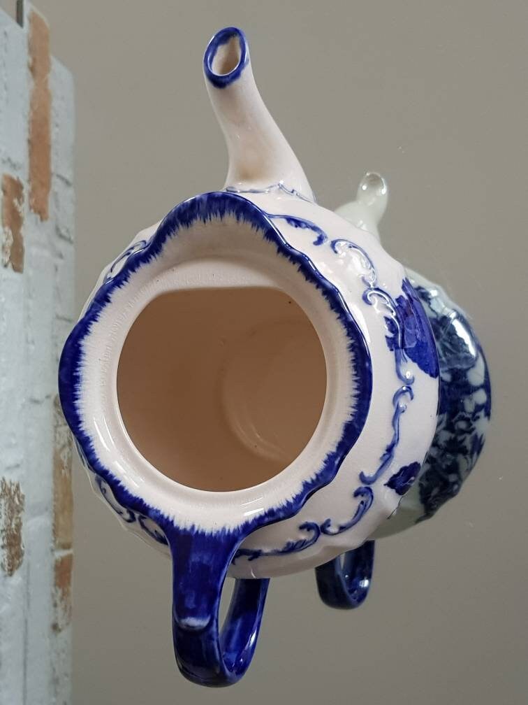 Vintage Sadler Ironstone Large Blue White Teapot Etsy