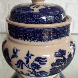Rare Blue Willow Pattern 6&quot; Ceramic Jam- Preserve Pot- Early 19th Century