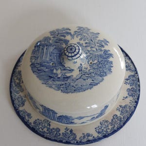 Lovely Antique Blue Italian Lidded Butter Dish c1900