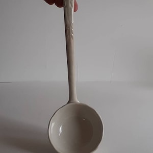 X LARGE Antique White Pottery 15.5&quot; Long Ladle- c.1840- 1900