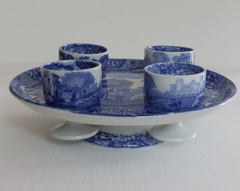 Very Rare Copeland Spode Italian England Set 4 Egg Cups + Stand- Blue Stamp c1850