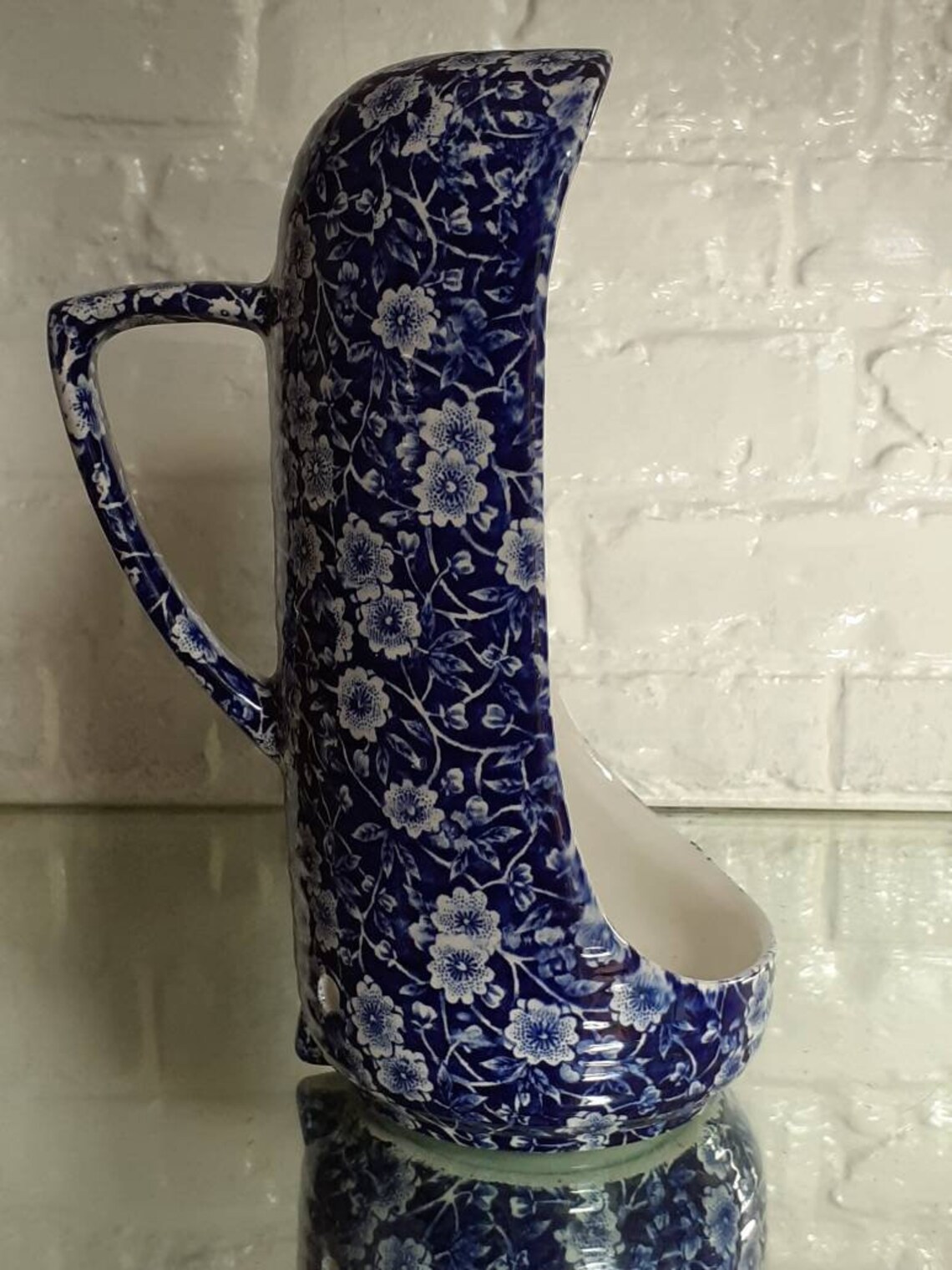 Burleigh Blue Calico LARGE 9 Tall Candle Holder RARE & Etsy