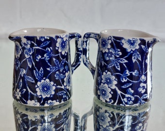 Rare Burleigh Blue Calico Pair Mini Milk Tot Creamer- Perfect!