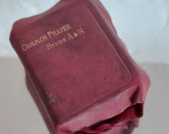 Miniature 2 Books in 1 "Common Prayer and Hymns" Ancient + Modern- Leather Bound 1900s