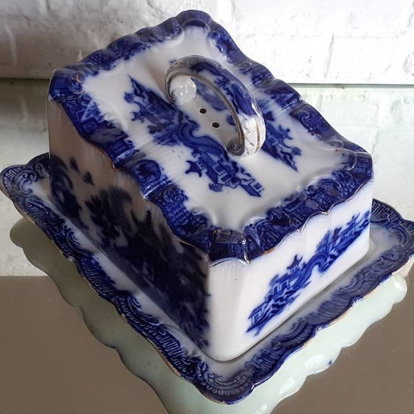 RARE Antique MASSIVE Carlton Ware Early 20th Century Cobalt Blue + White Cheese Dish- RD No 344146