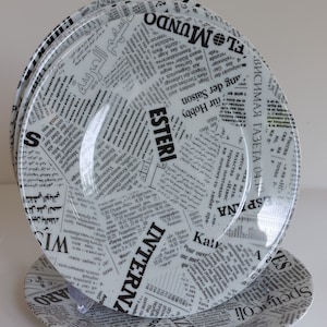 Rare Limoges France Porcelaine Set of 5 &quot;Newspapers&quot; Print Design- Unused c1980
