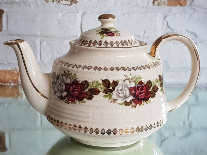 Vintage sadler China Teapot Gold Floral Etsy
