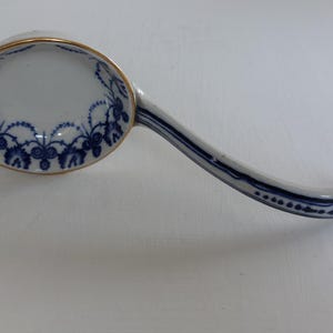 Charming Antique Blue + White Small 7.5&quot; Sauce Ladle c1900
