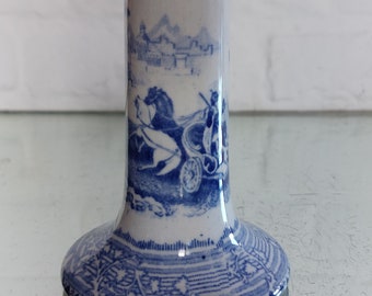 RARE "Arcadian Chariots" Blue & White Candlestick c1850- 1900