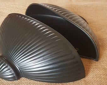 RARE Vintage "Wedgwood" Black Basalt Wall Pocket Vases Fluted Art Deco- 2 Available!