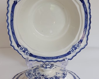 Alfred Meakin "Jesmonde" blauw + witte grote terrine met deksel, c1930