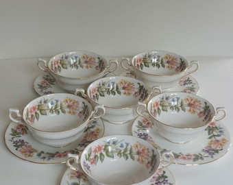 Paragon Country Lane Twin Handled Coupes 6 Bowls + 5 Stands= Total 11 Pieces Bundle