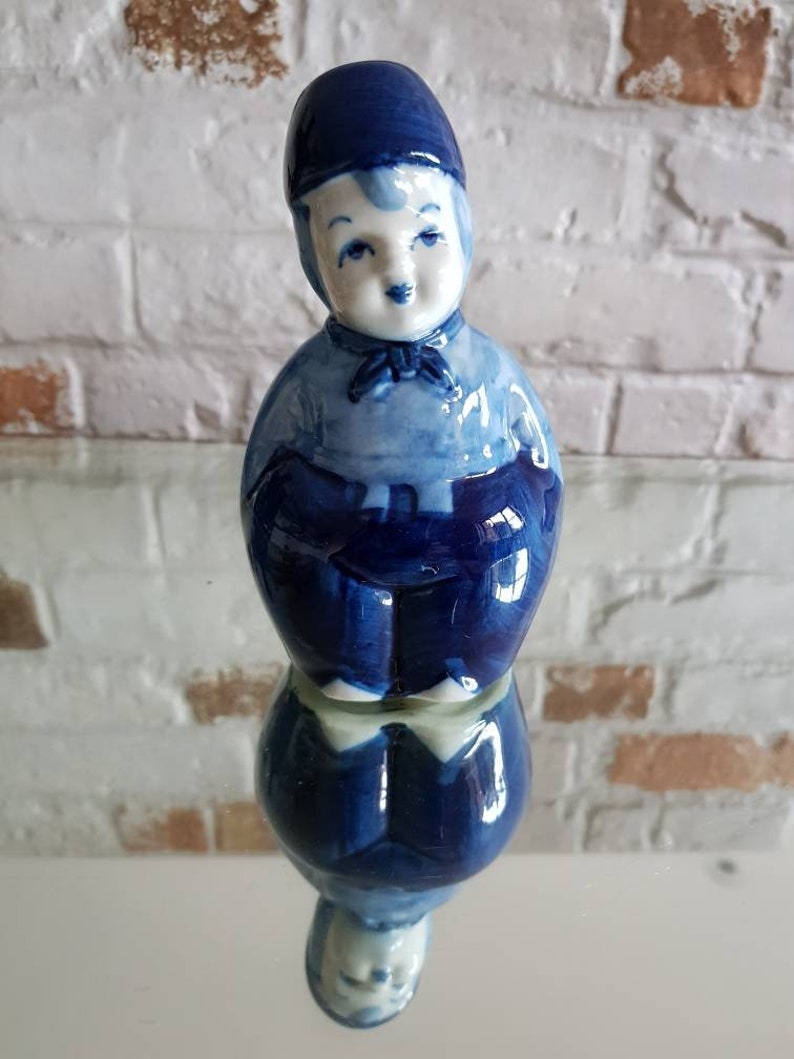 Delft Holland Vintage Blue /& White Ceramic Chubby Boy Dutch Figurine 5.5 Piggy Bank