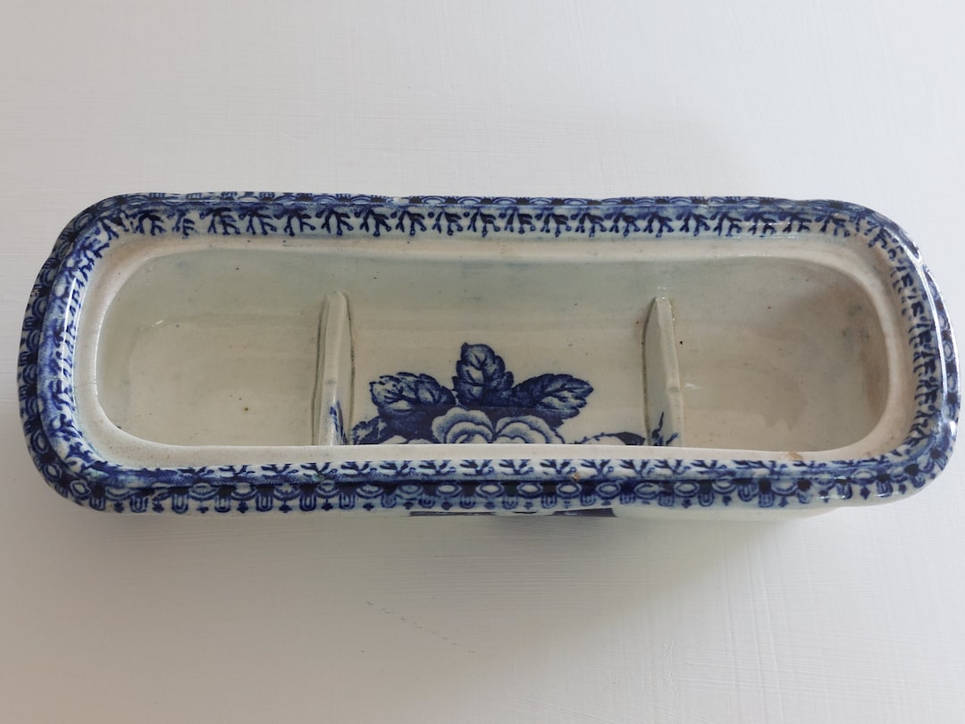 Rare Antique Flow Blue Ceramic Razor- Toiletry Box C1800s - Etsy
