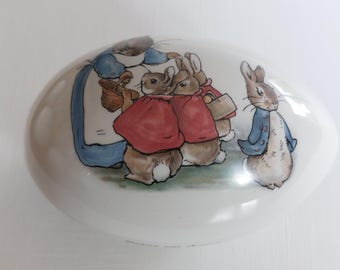 From England Tin Metal Easter Egg Box Peter Rabbit in the Garden