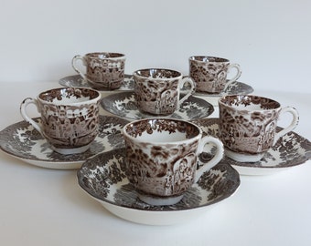 RARE "Palissy 1790 Avon Scenes" Set of 6 Small Cups & Saucers- 12 Pieces Total