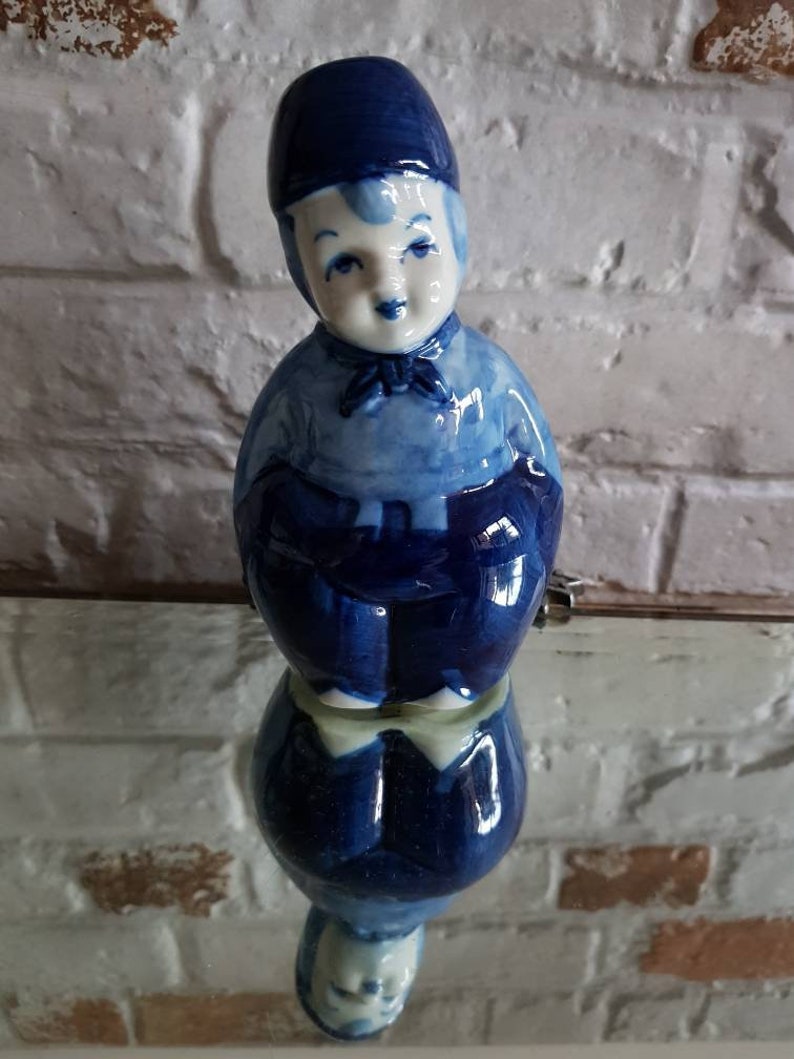 Delft Holland Vintage Blue /& White Ceramic Chubby Boy Dutch Figurine 5.5 Piggy Bank