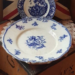 XX-LARGE 13.5&quot; Blue & White RARE Victorian Platter c.1860s- Made in England!