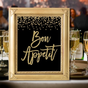 Bon appetit sign printable Bon appetite sign Bon appétit sign Bon appetite poster Dining room decor Kitchen art black gold DIGITAL DOWNLOAD