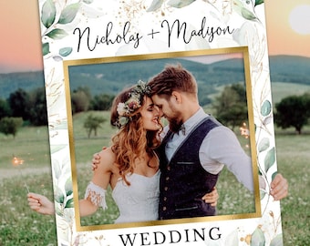 Wedding decoration elegant Wedding sign greenery and gold Wedding photo prop frame Wedding photo booth frame greenery