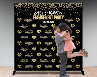 Engagement party decorations black and gold Engagement party backdrop for photography Step and repeat backdrop banner