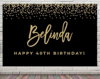Backdrop black and gold Back drop birthday party Backdrop birthday party banner 21st 30th 40th 50th 60th 70th 80th B001