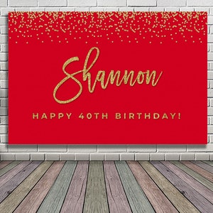 DIGITAL OR PRINTED Birthday backdrop red and gold Birthday banner red and gold Birthday party decorations red and gold Birthday party red