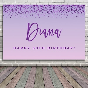 DIGITAL OR PRINTED Birthday banner lavender lilac purple 50th birthday banner name Birthday backdrop purple Birthday party decoration lilac