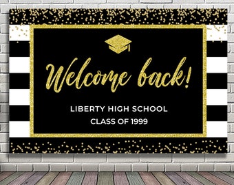 Class reunion decorations 1999 1969 1979 1989 2009 High school reunion Decoration Banner Backdrop black and gold