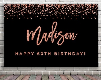 Black and rose gold back drop 21st 30th 40th 50th 60th 70th 80th 90th birthday party decoration Table backdrop