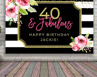 Decoración para 40, 50, 60 cumpleaños, decoración para fiesta de 40 cumpleaños, telón de fondo para 40 y fabuloso banner B003