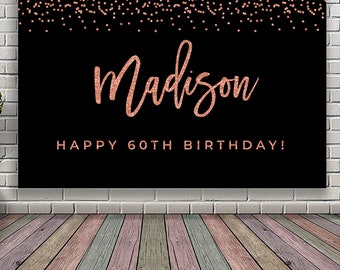 Black and rose gold back drop 21st 30th 40th 50th 60th 70th 80th 90th birthday party decoration Table backdrop