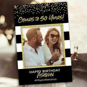 50th birthday photo booth prop 30th 40th 50th 60th birthday for man Black and gold party decor Cheer to 50 year
