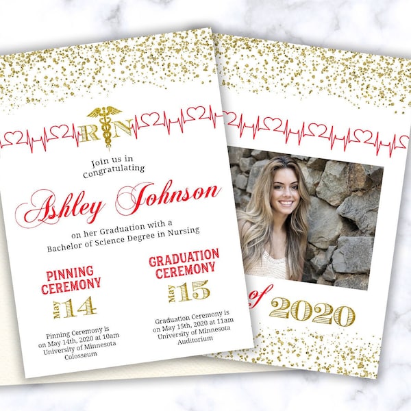 Graduation and pinning ceremony invitation with picture Nurse graduation invitation Pinning ceremony invitation Graduation announcement