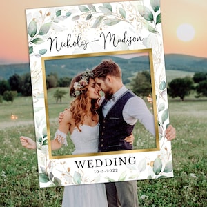 Wedding decoration elegant Wedding sign greenery and gold Wedding photo prop frame Wedding photo booth frame greenery