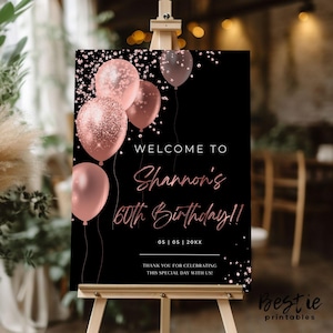 Rose gold birthday welcome sign, 60th birthday poster board, 40th birthday party decorations, Any age, for women, Personalized