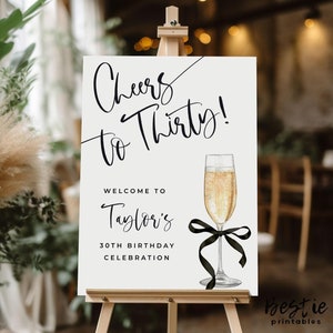 30th birthday party welcome sign, Black bow birthday party decorations, Birthday party adult, Birthday party themes, Poster board, Any age