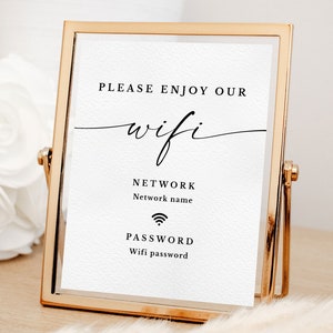 Wifi sign for home printable Wifi password and network sign for wedding Guest room sign Minimalist modern elegant decor