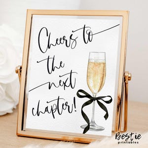 Cheers to the next chapter sign, Retirement party sign, Graduation party sign, Farewell party, Cocktail party, Black bow, Coquette, Modern