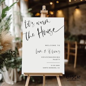 Letrero de bienvenida para fiesta de inauguración de la casa. Vamos a calentar la casa.