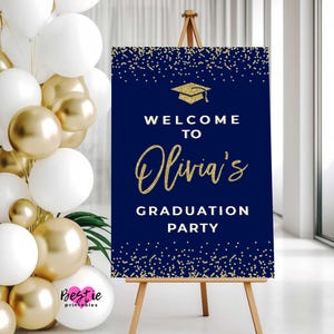 Navy Blue and Gold Graduation Welcome Sign (Printable or Printed)