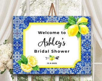Bridal shower lemon theme welcome sign Lemon bridal shower lemon theme decorations Bridal shower blue and yellow lemons