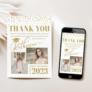 Graduierung Dankeskarten 2025 mit Umschlägen gedruckt oder bedruckbar Dankeschön-Notiz mit Bildern, Fotos, personalisiert